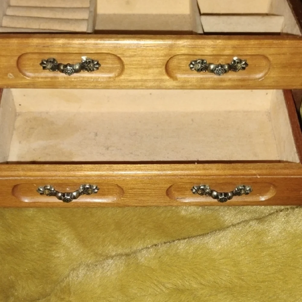 Vintage Stained Glass Wooden Jewelry Organizer with Drawers
